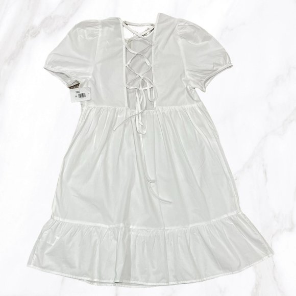 Tash+Sophie Women's White Puff Sleeve Back Lace Up Dress, Size M - Picture 4 of 7